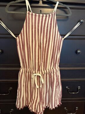 True Craft Burgundy & Cream Striped Romper